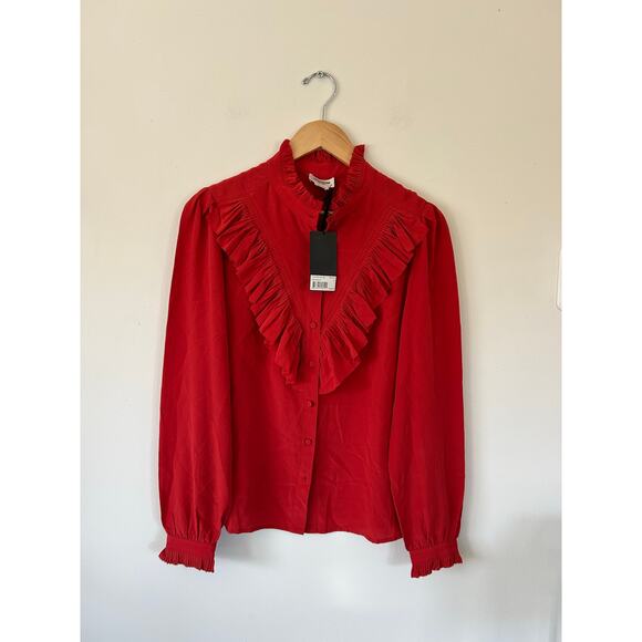 Zadig & Voltaire NWT Deluxe Taccora silk blouse red size S ruffles - Picture 13 of 13